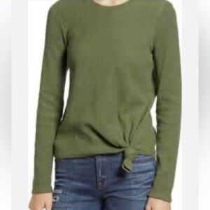 NWOT Madewell Knot Front Ribbed Long Sleeve Top in green